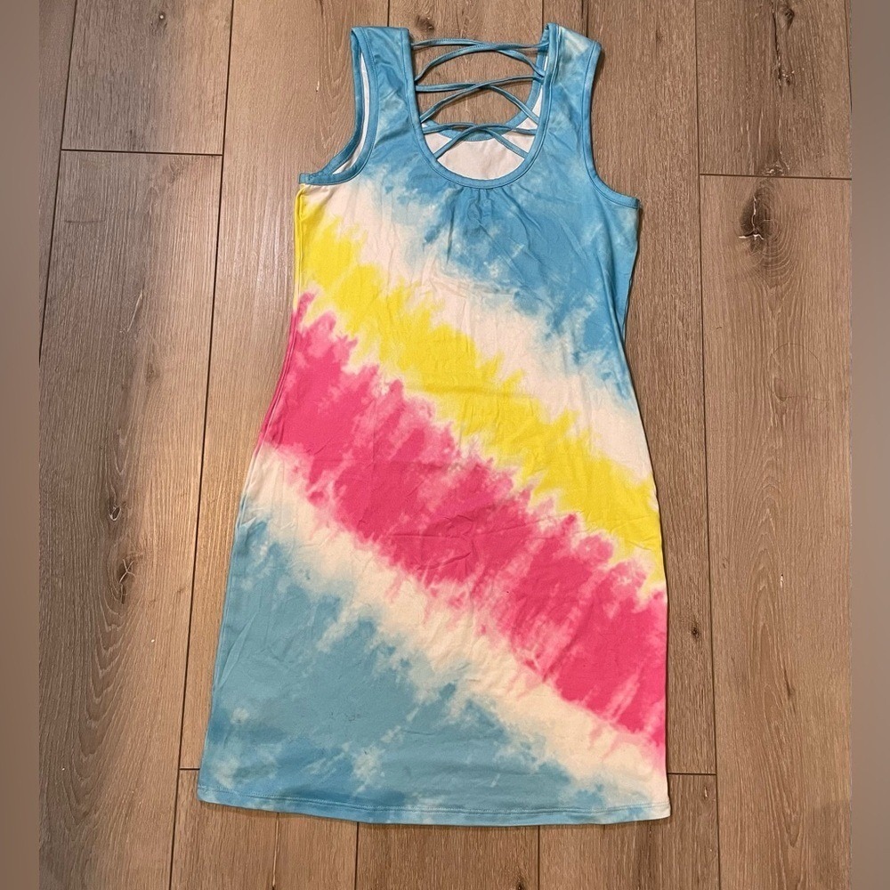 Disney Parks Tie Dye Racerback Tank Mini Dress Pastel Rainbow S - Picture 5 of 8